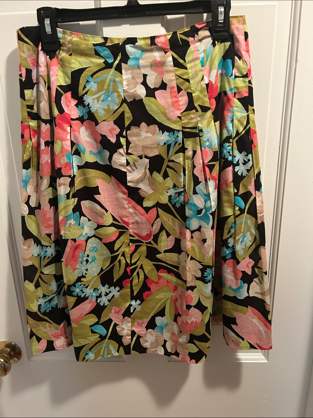 Talbots Black Floral A-Line Skirt with Pink, Blue, Cream & Green Accents